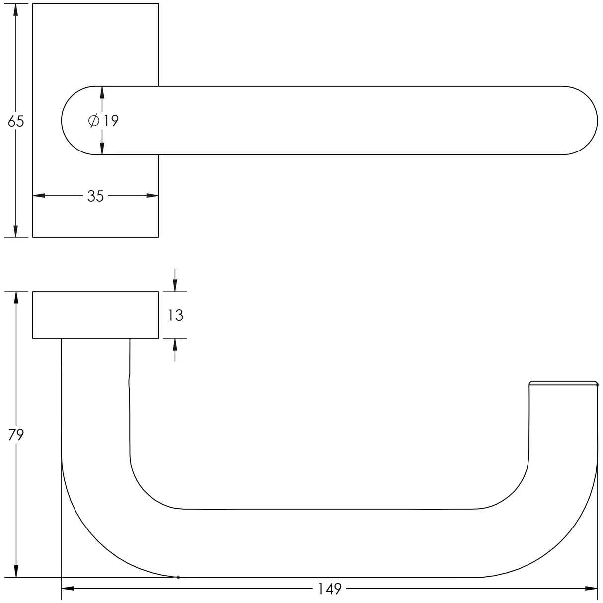 Technical drawing of of CRES - CR-106 Antique Brass Multi Point Rectangular Rose Door Handle Sku. CR-106D4AB