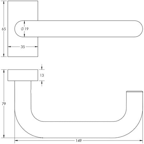 Technical drawing of of CRES - CR-106 Black Multi Point Rectangular Rose Door Handle Sku. CR-106D4MB