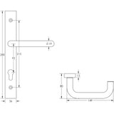 Technical drawing of of CRES - CR-106 Satin Stainless Steel Multi Point Backplate Door Handle Sku. CR-106G4SSS