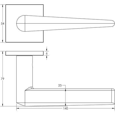 Technical drawing of of CRES - CR-107 Satin Stainless Steel Fixed Dead Square Rose Door Handle Sku. CR-107B3SSS