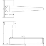 Technical drawing of of CRES - CR-107 Dark Bronze Multi Point Rectangular Rose Door Handle Sku. CR-107D4DB