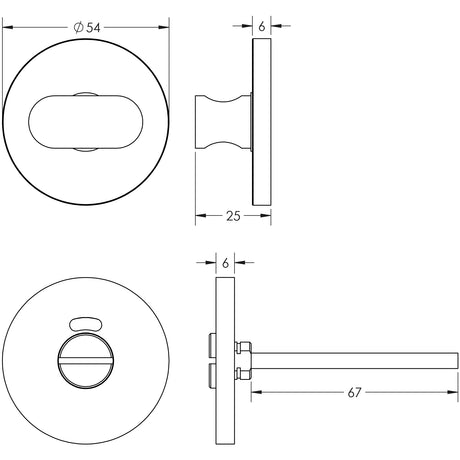 Technical drawing of of CRES - CR-801 Satin Stainless Steel Thumb Turn & Lock Round Rose Sku. CR-801A7SSS