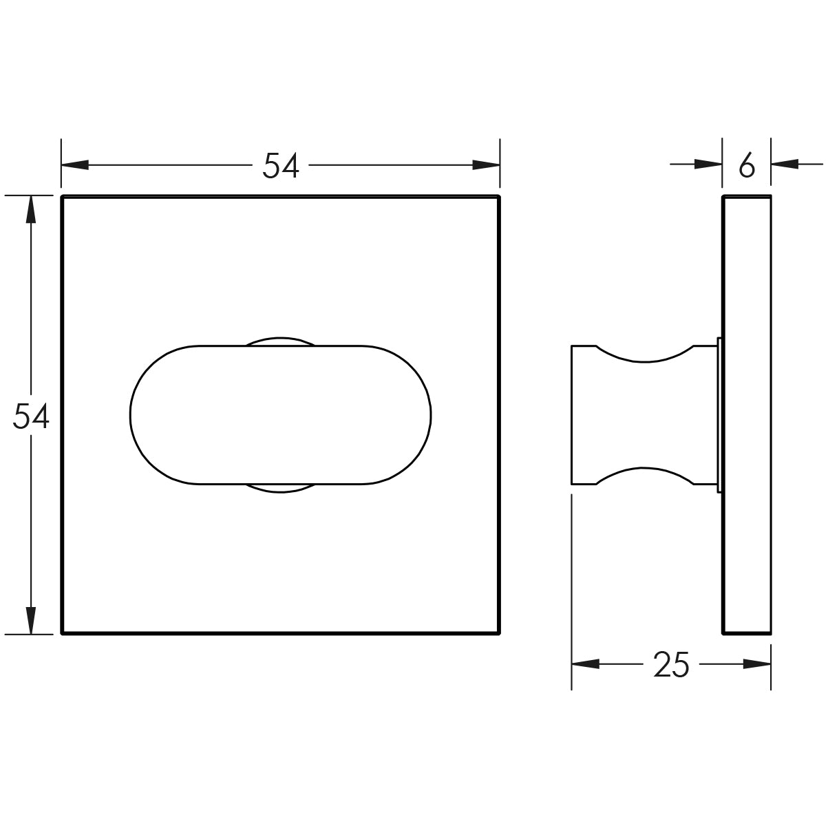 Technical drawing of of CRES - CR-801 Satin Stainless Steel Thumb Turn & Lock Square Rose w/ Indicator Sku. CR-801BK7SSS