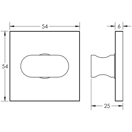 Technical drawing of of CRES - CR-801 Satin Stainless Steel Thumb Turn & Lock Square Rose w/ Indicator Sku. CR-801BK7SSS