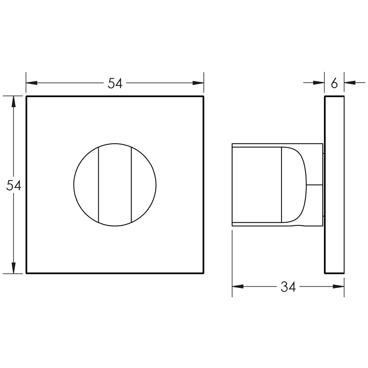 Technical drawing of of CRES - CR-802 Satin Stainless Steel Thumb Turn & Lock Square Rose w/ Indicator Sku. CR-802BK7SSS