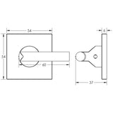 Technical drawing of of CRES - CR-804 Satin Brass Thumb Turn & Lock Square Rose Sku. CR-804B7SB