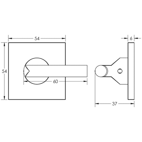 Technical drawing of of CRES - CR-804 Satin Brass Thumb Turn & Lock Square Rose w/ Indicator Sku. CR-804BK7SB