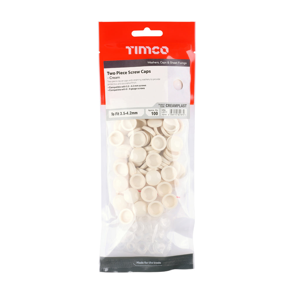 This is an image of Timco - Two Piece Screw Caps - Cream To Fit 3.5 to 4.2 Screw - (100 PCS TIMpac) CREAMPLAST