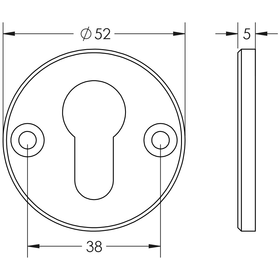 Technical drawing of of CRES - Black Euro Escutcheon Face Fixed Sku. CRES1651MB