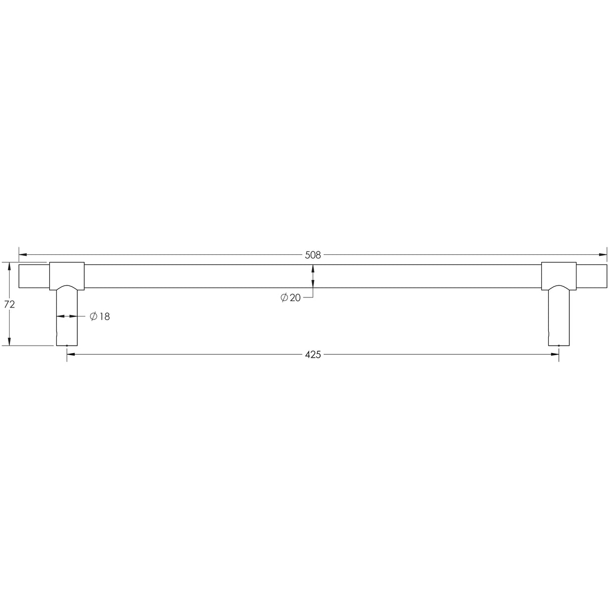 Technical drawing of of CRES - 425mm Face Fix Satin Brass T-Bar Pull Handle Sku. CRES3001SBFF