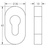 Technical drawing of of CRES - Oval Antique Brass Euro Escutcheon Sku. CRES403AB