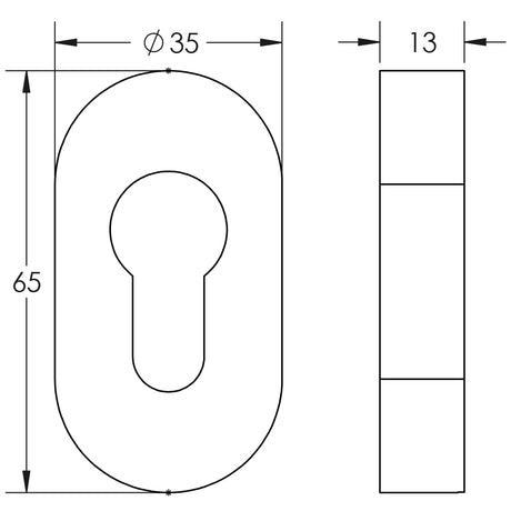 Technical drawing of of CRES - Oval Antique Brass Euro Escutcheon Sku. CRES403AB