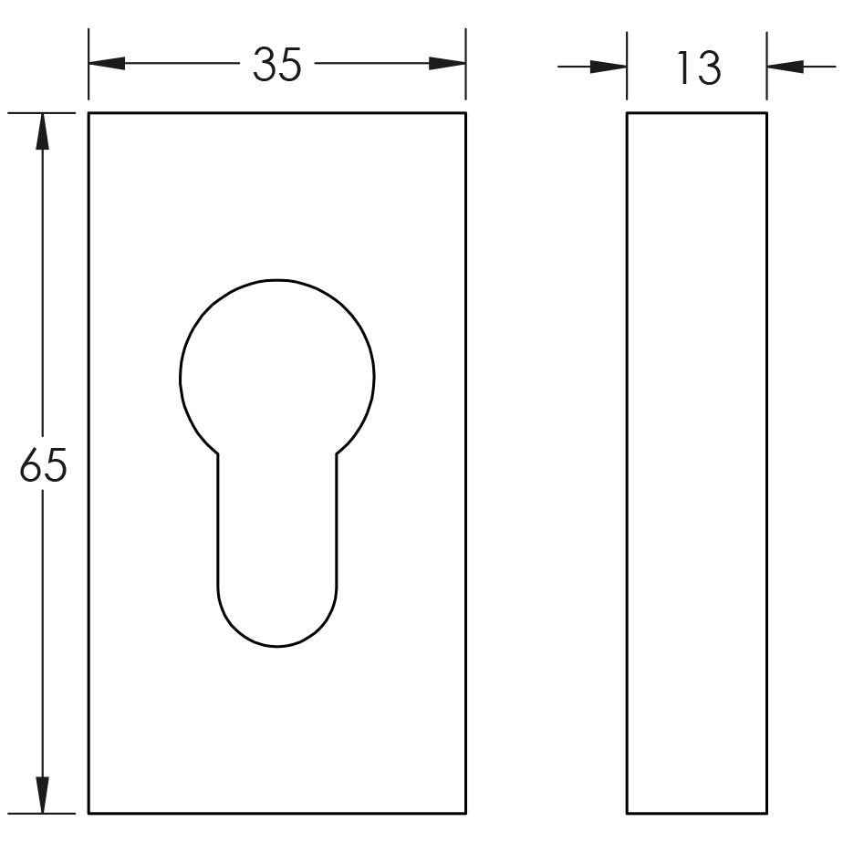 Technical drawing of of CRES - Rectangular Antique Brass Euro Escutcheon Sku. CRES404AB