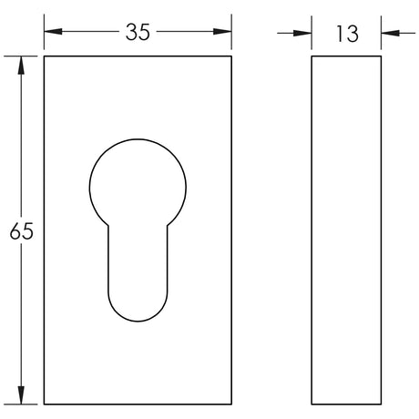 Technical drawing of of CRES - Rectangular Satin Brass Euro Escutcheon Sku. CRES404SB