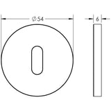 Technical drawing of of CRES - CR-R10 Satin Stainless Steel Standard Keyway Round Rose Escutcheon Sku. CR-R10SSS
