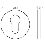 Technical drawing of of CRES - CR-S10 Satin Brass Euro Keyway Round Rose Escutcheon Sku. CR-S10SB