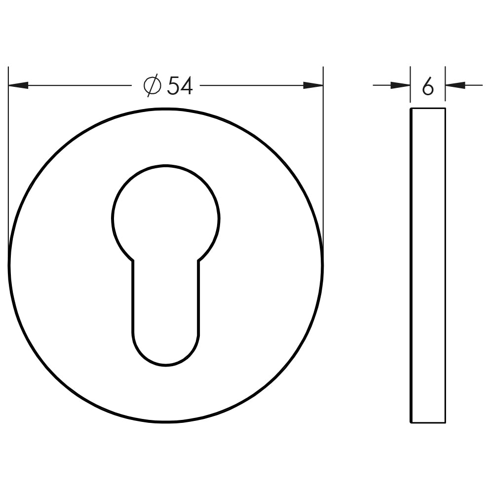 Technical drawing of of CRES - CR-S10 Satin Stainless Steel Euro Keyway Round Rose Escutcheon Sku. CR-S10SSS