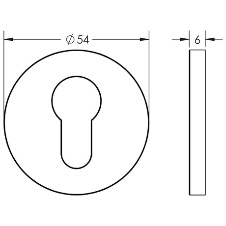 Technical drawing of of CRES - CR-S10 Satin Stainless Steel Euro Keyway Round Rose Escutcheon Sku. CR-S10SSS