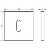 Technical drawing of of CRES - CR-T10 Satin Stainless Steel Standard Keyway Square Rose Escutcheon Sku. CR-T10SSS