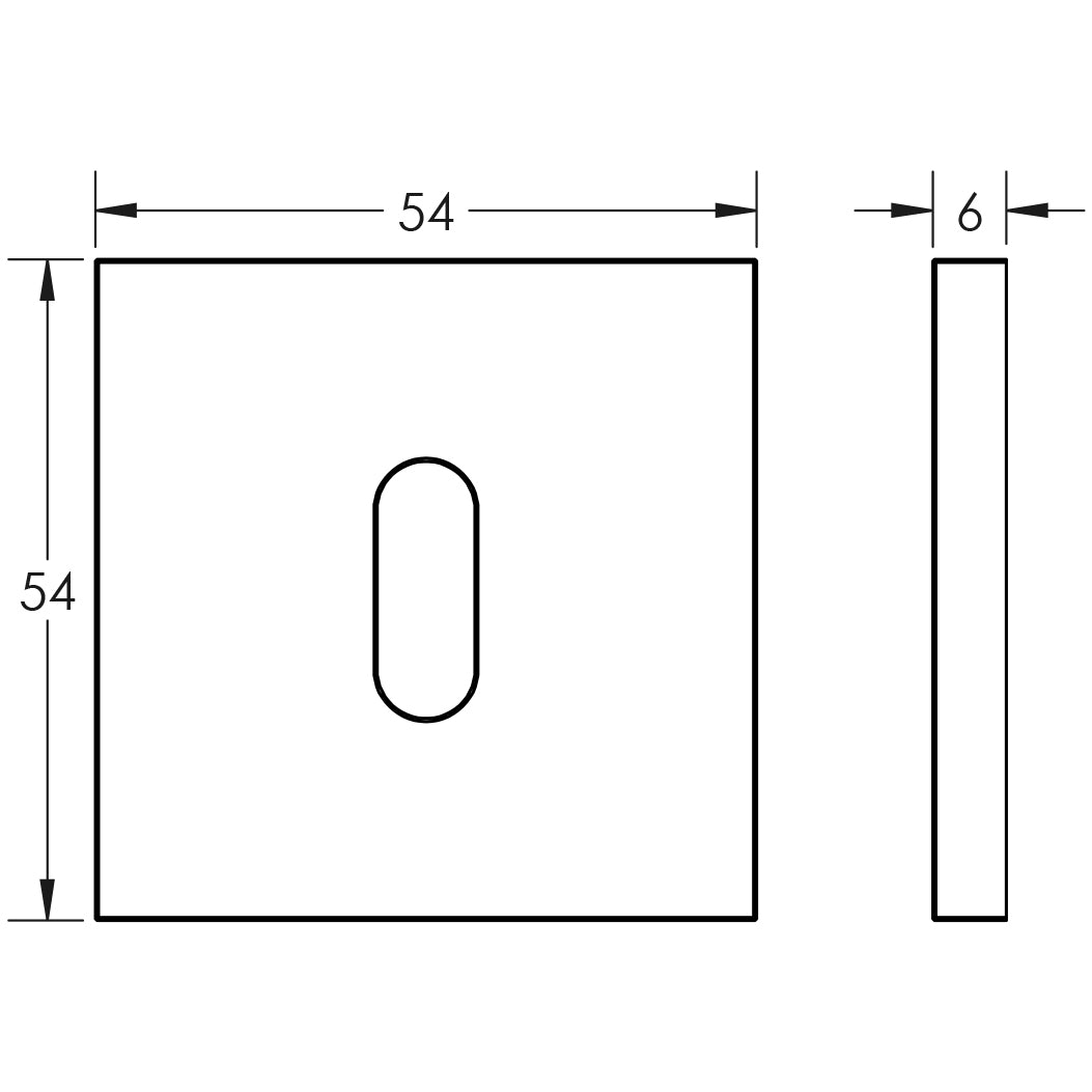 Technical drawing of of CRES - CR-T10 Antique Brass Standard Keyway Square Rose Escutcheon Sku. CR-T10AB