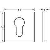 Technical drawing of of CRES - CR-U10 Satin Brass Euro Keyway Square Rose Escutcheon Sku. CR-U10SB