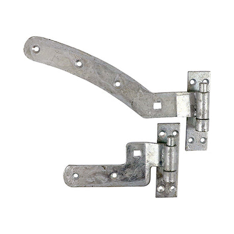 This is an image of Timco - Pair of Curved Rail Hinge Set - Right Hand - Hot Dipped Galvanised 300mm (1 Pairs Plain Bag) CRHRG