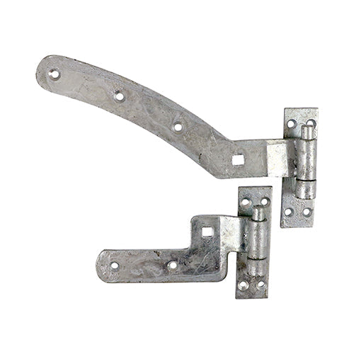 This is an image of Timco - Pair of Curved Rail Hinge Set - Right Hand - Hot Dipped Galvanised 300mm (1 Pairs Plain Bag) CRHRG