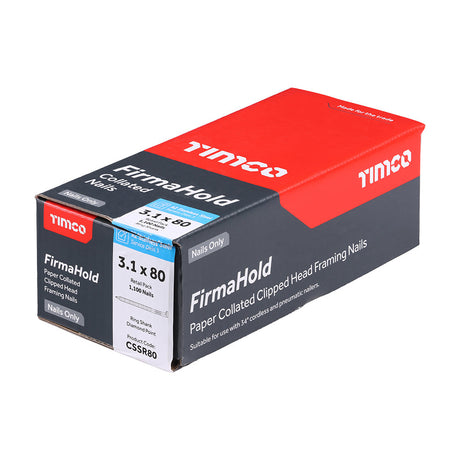 This is an image of Timco - FirmaHold Collated Clipped Head Nails - Retail Pack - Ring Shank - A2 Stainless Steel 3.1 x 80mm (1100 PCS Box) CSSR80