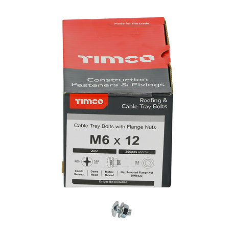 This is an image of Timco - Cable Tray Bolts with Flange Nuts - Zinc M6 x 12mm - (200 PCS Box) CTB612