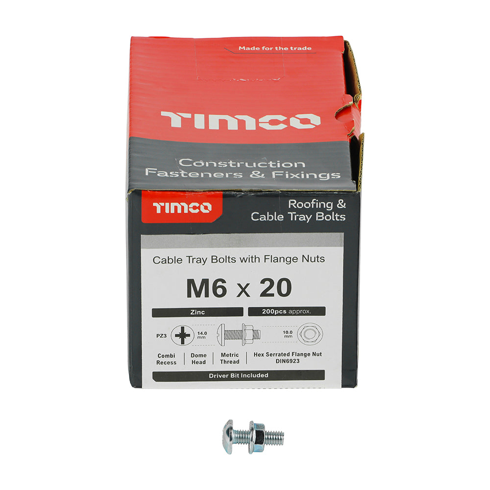 This is an image of Timco - Cable Tray Bolts with Flange Nuts - Zinc M6 x 20mm - (200 PCS Box) CTB620