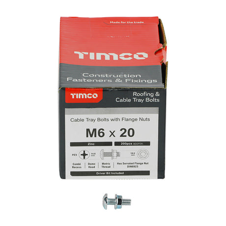 This is an image of Timco - Cable Tray Bolts with Flange Nuts - Zinc M6 x 20mm - (200 PCS Box) CTB620