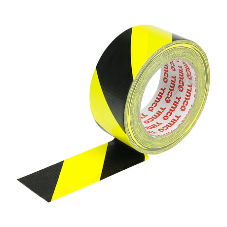 This is an image of Timco - Hazard Warning Cloth Tape - Yellow and Black 33m x 50mm (1 Each Roll) CTHAZYB