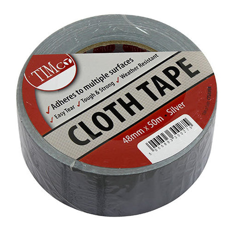This is an image of Timco - Cloth Tape - Silver 50m x 48mm (1 Each Roll) PCSCTSILVER