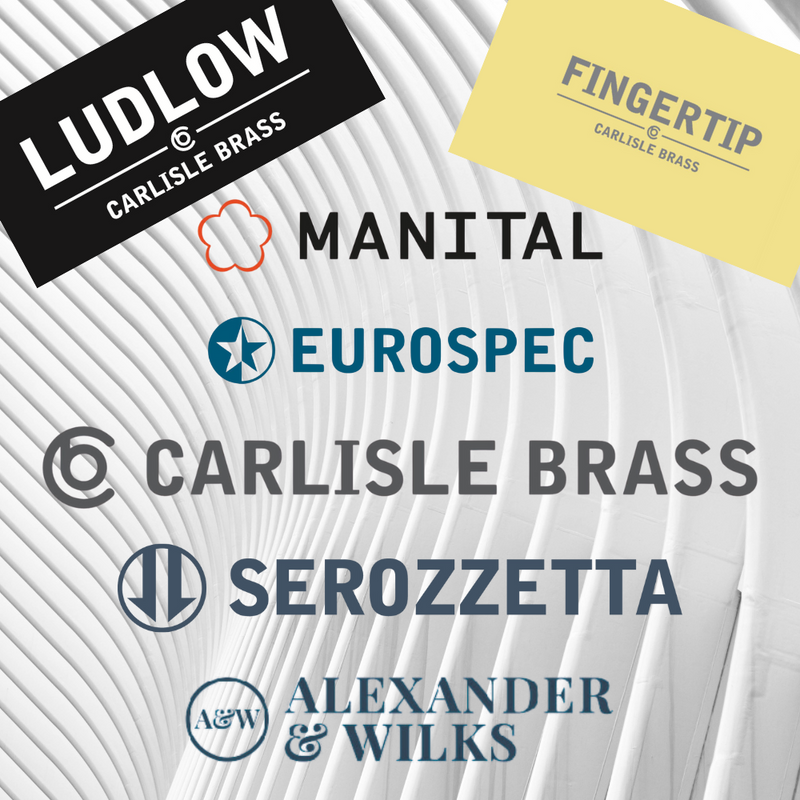 Carlisle Brass Logos including Carlisle Brass, Manital, Fingertip Design, Ludlow Foundries, Serozzetta and Alexander and Wilks