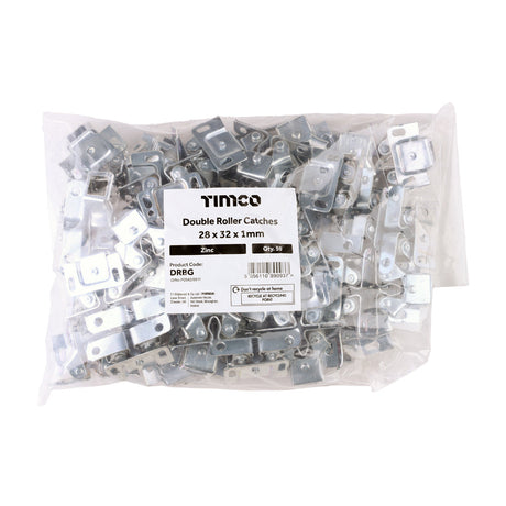 This is an image of Timco - Double Roller Catches - Zinc 28 x 32 x 1mm - (50 PCS Bag) DRBG