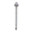 This is an image of Timco - Metal Construction Thin Sheet Metal to Timber Screws - Hex - EPDM Washer - Slash Point - Exterior - Silver Organic 6.3 x 100mm - (100 PCS Box) DS100W16B