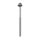 This is an image of Timco - Metal Construction Thin Sheet Metal to Timber Screws - Hex - EPDM Washer - Slash Point - Exterior - Silver Organic 6.3 x 125mm - (100 PCS Box) DS125W16B