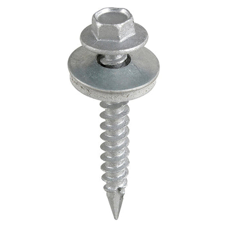 This is an image of Timco - Metal Construction Thin Sheet Metal to Timber Screws - Hex - EPDM Washer - Slash Point - Exterior - Silver Organic 6.3 x 32mm - (120 PCS TIMbag) DS32W16BB