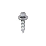 This is an image of Timco - Metal Construction Thin Sheet Metal to Timber Screws - Hex - EPDM Washer - Slash Point - Exterior - Silver Organic 6.3 x 32mm - (100 PCS Box) DS32W16B