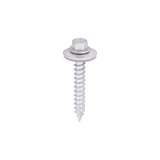 This is an image of Timco - Metal Construction Thin Sheet Metal to Timber Screws - Hex - EPDM Washer - Slash Point - Exterior - Silver Organic 6.3 x 45mm - (100 PCS Box) DS45W19B