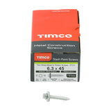 This is an image of Timco - Metal Construction Thin Sheet Metal to Timber Screws - Hex - EPDM Washer - Slash Point - Exterior - Silver Organic 6.3 x 45mm - (100 PCS Box) DS45W19B