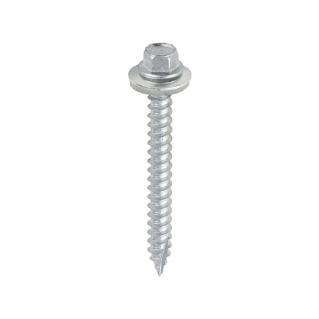 This is an image of Timco - Metal Construction Thin Sheet Metal to Timber Screws - Hex - EPDM Washer - Slash Point - Exterior - Silver Organic 6.3 x 60mm - (100 PCS Box) DS60W16B