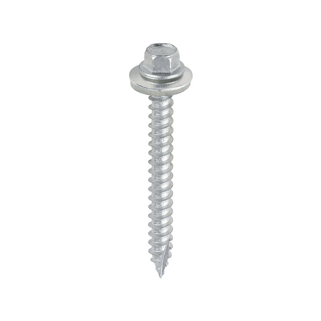 This is an image of Timco - Metal Construction Thin Sheet Metal to Timber Screws - Hex - EPDM Washer - Slash Point - Exterior - Silver Organic 6.3 x 60mm - (100 PCS Box) DS60W16B