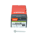 This is an image of Timco - Metal Construction Thin Sheet Metal to Timber Screws - Hex - EPDM Washer - Slash Point - Exterior - Silver Organic 6.3 x 60mm - (100 PCS Box) DS60W16B