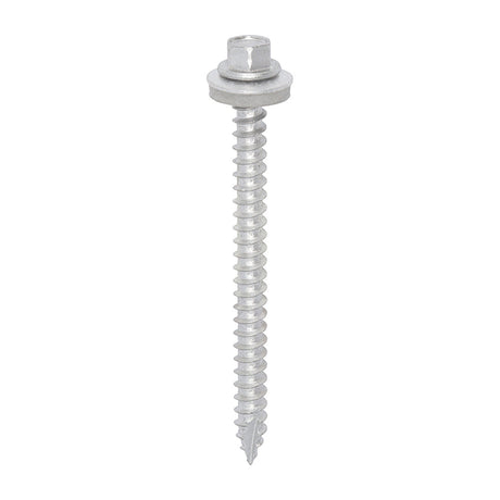 This is an image of Timco - Metal Construction Thin Sheet Metal to Timber Screws - Hex - EPDM Washer - Slash Point - Exterior - Silver Organic 6.3 x 80mm - (100 PCS Box) DS80W16B