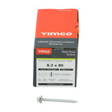 This is an image of Timco - Metal Construction Thin Sheet Metal to Timber Screws - Hex - EPDM Washer - Slash Point - Exterior - Silver Organic 6.3 x 80mm - (100 PCS Box) DS80W16B
