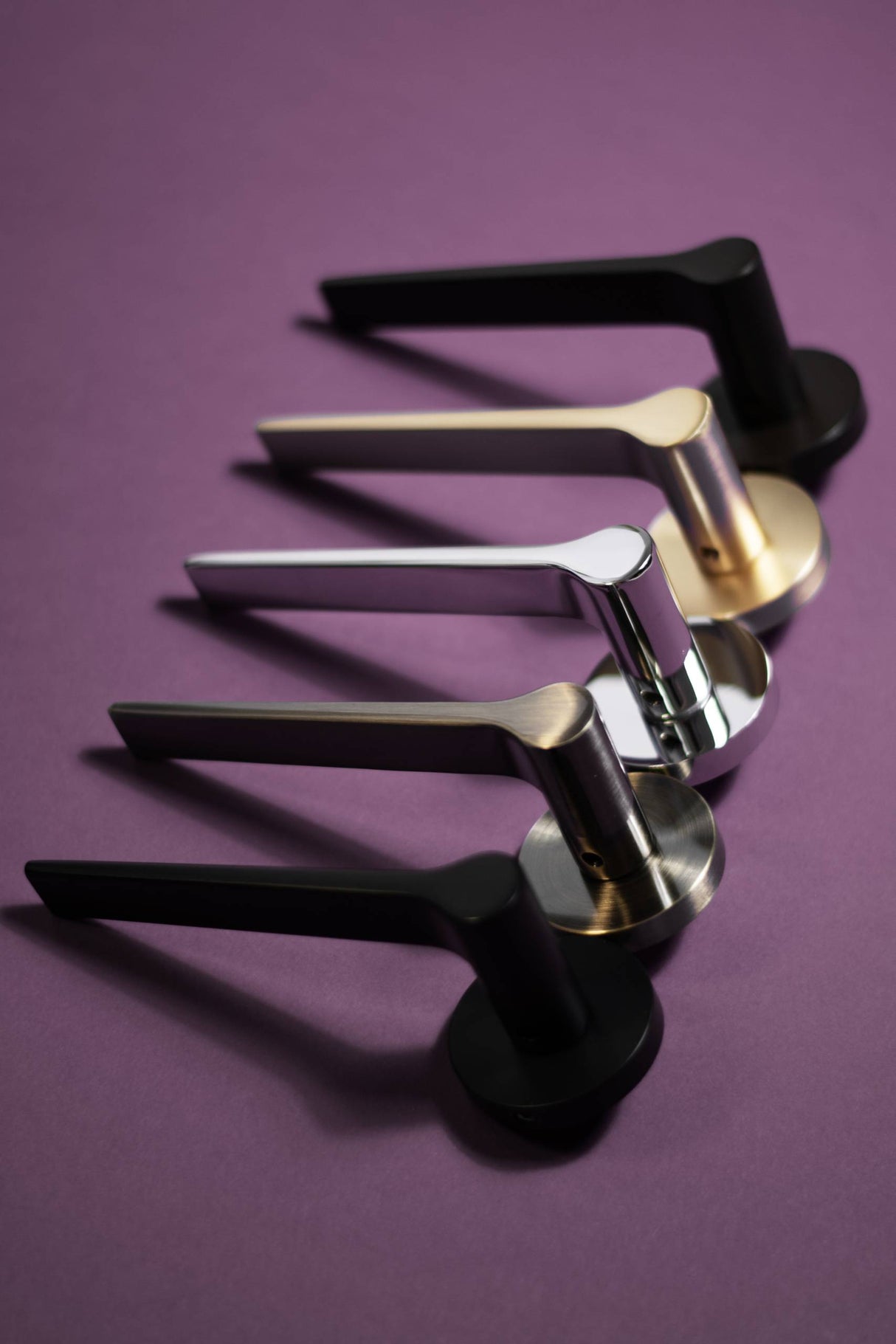 Quality image of Senza Pari Laviano Lever Door Handle on Minimal Round Rose - Polished Chrome | Sku. spr180pc | available from Trade Door Handles.