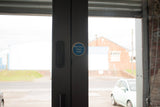 Quality image of Atlantic Fire Door Keep Shut Disc Sign 75mm 3M Adhesive - Satin Stainless Steel | Sku. as75fdksasss | available from Trade Door Handles.