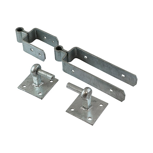 This is an image of Timco - Double Strap Hinge Set with Hook on Plate - Hot Dipped Galvanised 600mm (1 Each Plain Bag) DSFH600G