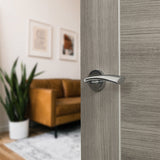 Quality image of Eco Wave Door Handle Pack (Bathroom Set - 2.5" CE Bathroom Lock, 4" Fire Rated Hinges x3) - Polished Chrome | Sku. adpeco30pc10 | available from Trade Door Handles.